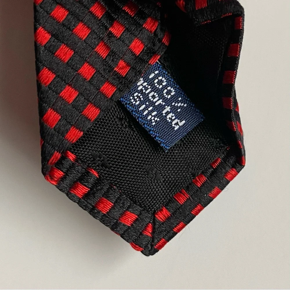 Villa Bugatti Tie 100% Italian Silk Vintage Necktie Red Black Checked Italy